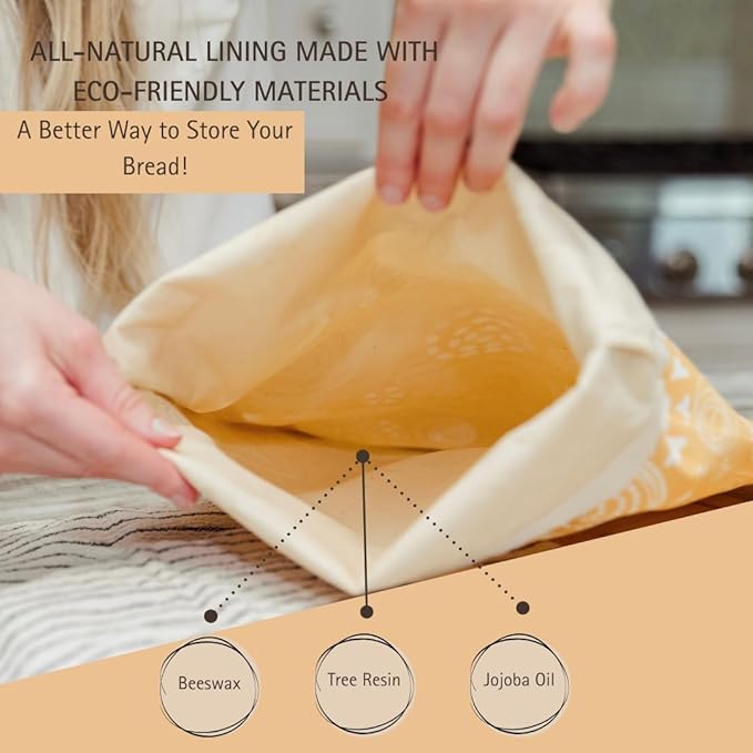 Reusable Beeswax Bread Bag 2 Pack –12x17 Bread Bag for Homemade Sourdough, Beeswax Coated Organic Cotton Storage Bag for Loaf Baguette, Freezer Safe, Eco-Friendly Wrap Birds