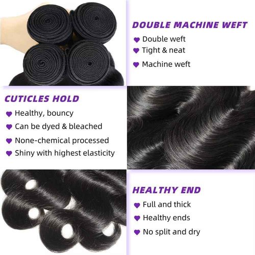Body Wave Bundles Human Hair 18 20 22 24 Inch Human Hair Bundles 100% Unprocessed Brazilian Virgin Quick Weave 4 Bundle Human Hair Extensions for Black Women Natural Color