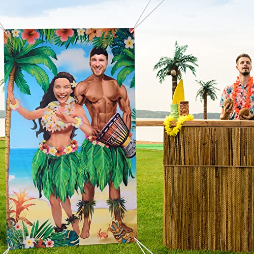 Tudomro 6 x 4 ft Hawaiian Photo Props Banner Tropical Luau Tiki Couple Door Banner Aloha Party Decorations Fabric Luau Pho...