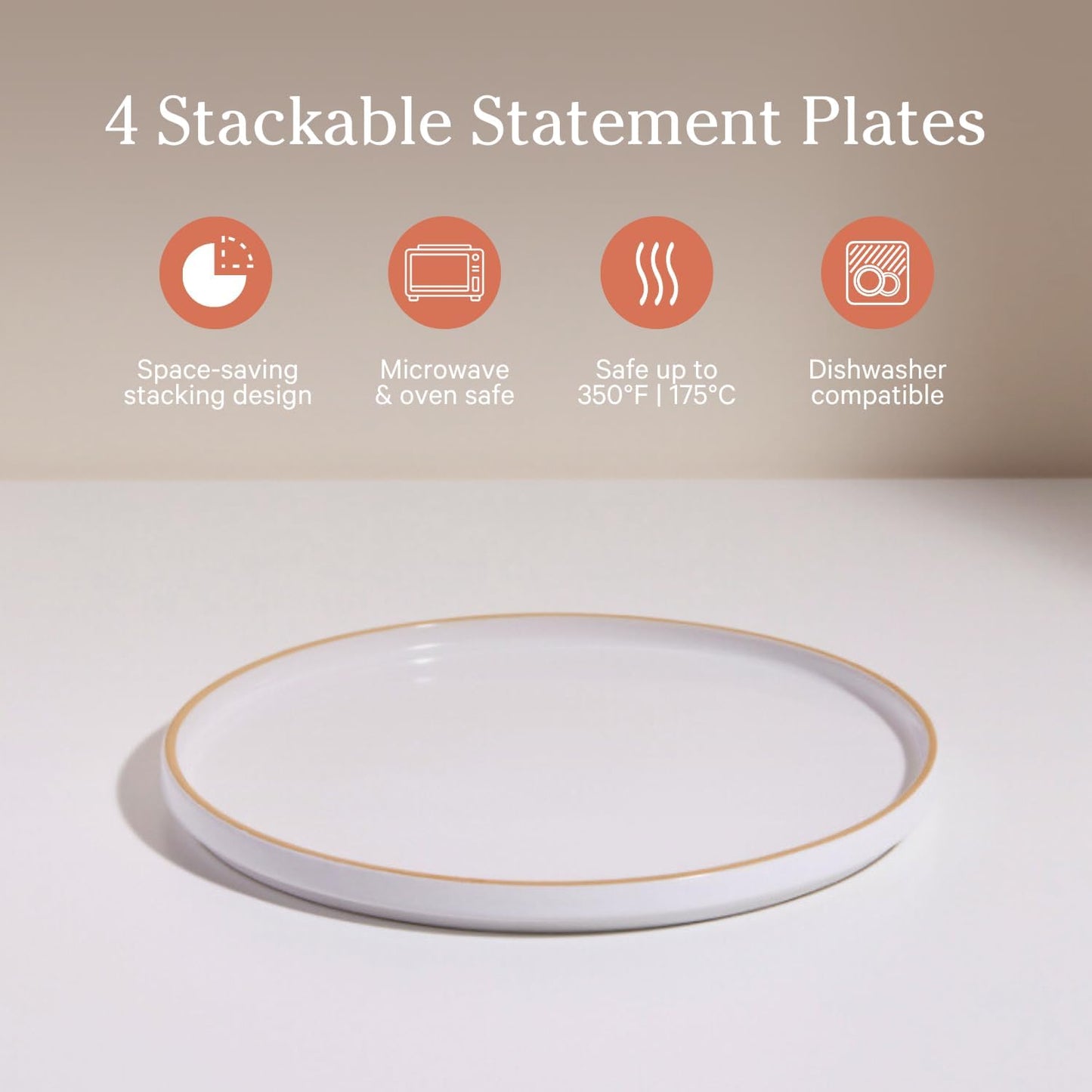 Our Place Dinner Plates - Set of Four 10.5” Handcrafted Ceramic Dinner Plates | Chip-Resistant, Restaurant-Grade | Stackable & Space-Saving | Steam
