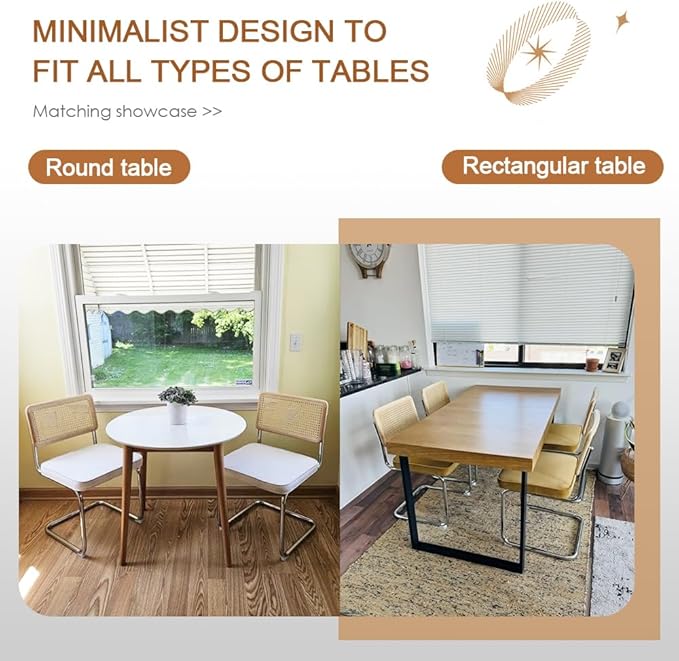 Zesthouse Natural Rattan Dining Chairs Set of 4, Modern Dining Room Chairs with Solid Wood Back for Kitchen Living Room, Mid Century Breuer Design Inspired, Upholstered Velvet Fabric, White