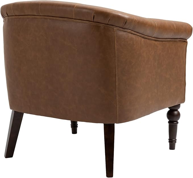 UIXE PU Leather Barrel Club Chairs Set of 6, Modern Arm Accnet Chair Comfy Upholstered Armchair, Nailhead Trim Living Room Single Sofa Reading Seat Bedroom Side Sitting for Office, Brown