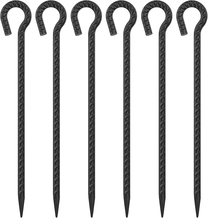 EUOKOK 16 Inch Rebar Stakes 1/2 Inch Diameter 6 Pack Metal Spikes Heavy Duty Dog Tie Out Stake for Yard and Camping, Tree Stakes and Supports for Leaning Young Trees (Black)
