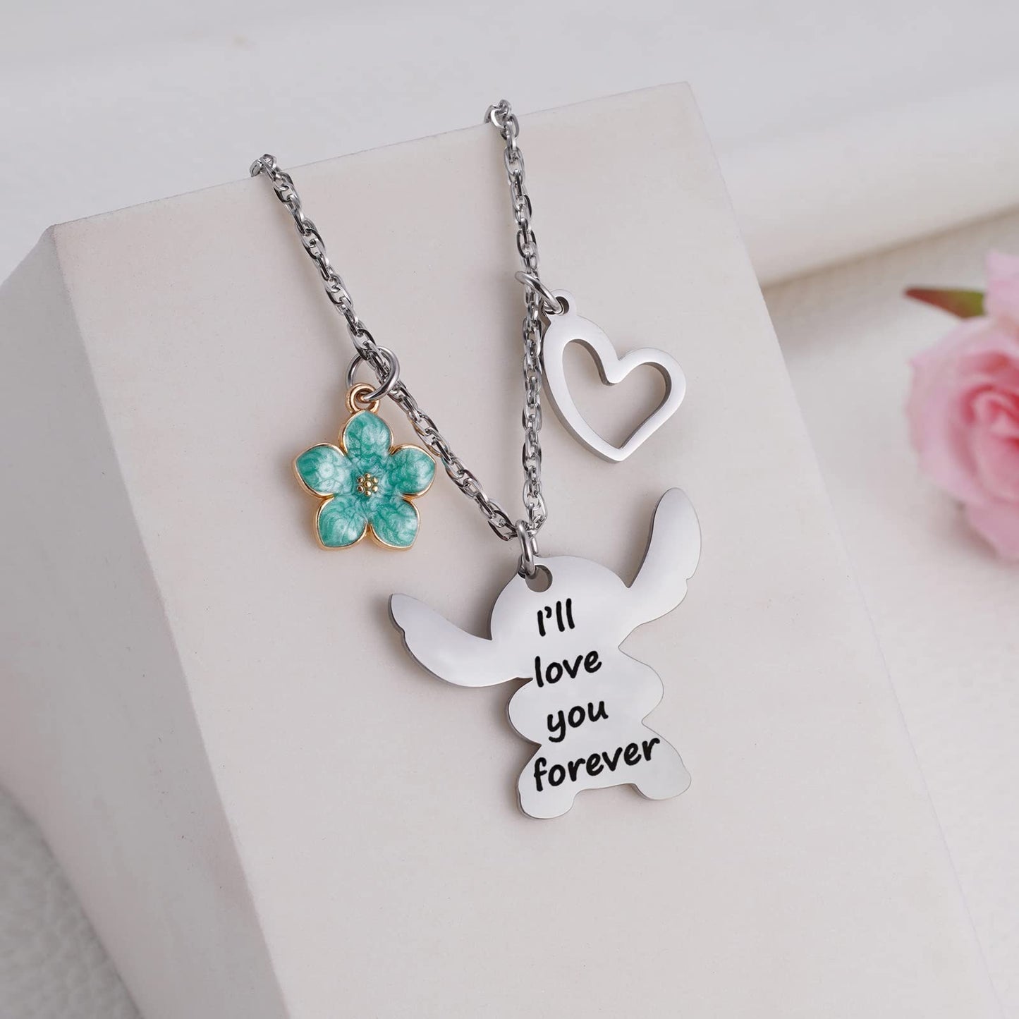 MIXJOY I Love You Forever Hibiscus Charm Necklace for Women Fans Birthday Christmas Jewelry for Granddaughter Daughter Niece