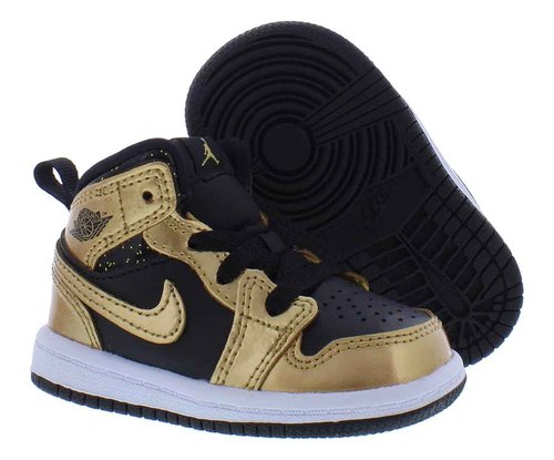 Toddler's Jordan 1 Mid Black/Metallic Gold-White (DR6969 071) - 4