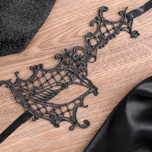 Piriuuo Masquerade Mask for Women Lace Half Mask Face Mask Black Eye Mask Halloween Carnival Mardi Gras Costume Party Prom...