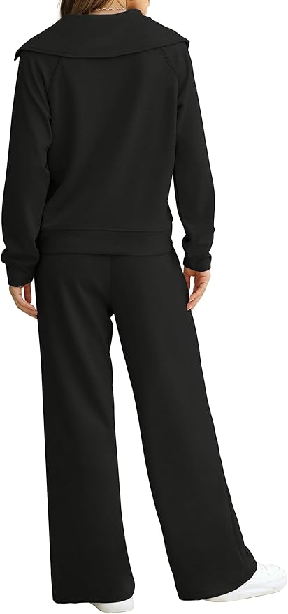 XIEERDUO Lounge Sets For Women 2025 Half Zip Sweatshirt And Wide Leg Sweatpant 2 Piece Outfits Sweatsuit Tracksuit