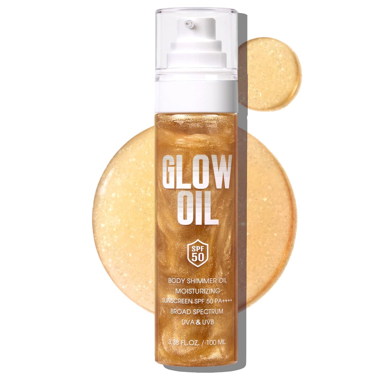 Body Glow Oil?SPF 50 Broad Spectrum??Lightweight Non-Sticky??Moisturizer?Sunscreen Body Oil with Gold Mica, Water Resistant, Glo