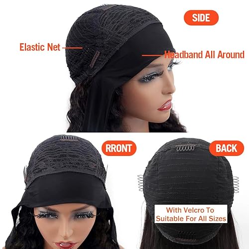 XSY Headband Wig Human Hair for Black Women Kinky Curly Headband Wig Glueless Brazilian Hair None Lace Front Wigs 150% Density Half Wigs Natural Colour 150% Density (22inch)