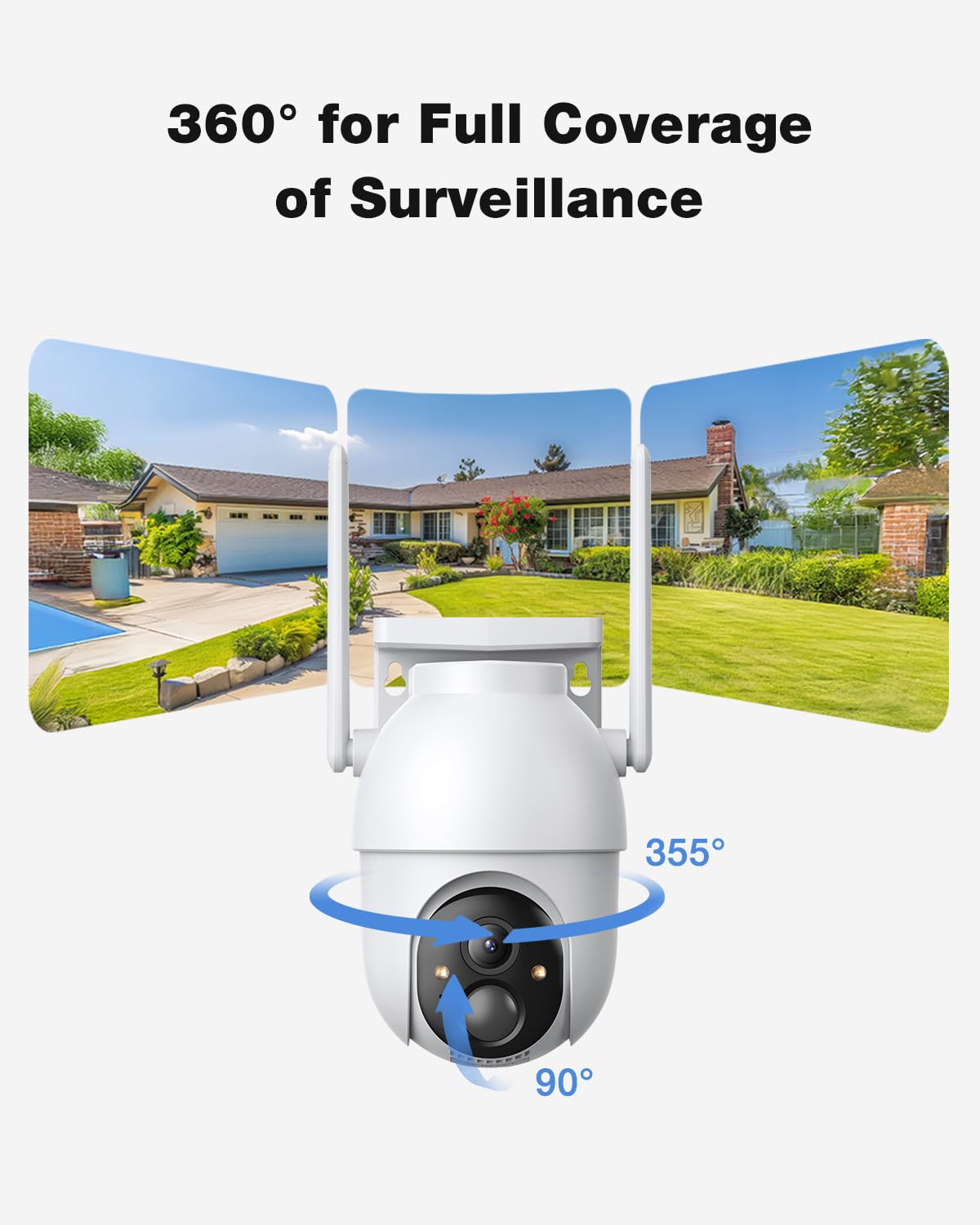 SEHMUA-4MP Security Cameras Wireless Outdoor (2-cam-kit), No Subscription Required, Solar Powered, 360° Full Panoramic View, 2K Color Night Vision,5G & 2.4G Compatible, Home Security System for House