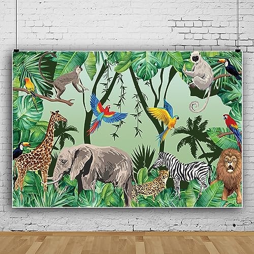 7x5ft Tropical Jungle Safari Animals Backdrop Tropical Forest Jungle Animal Photography Background Boy Birthday Baby Showe...
