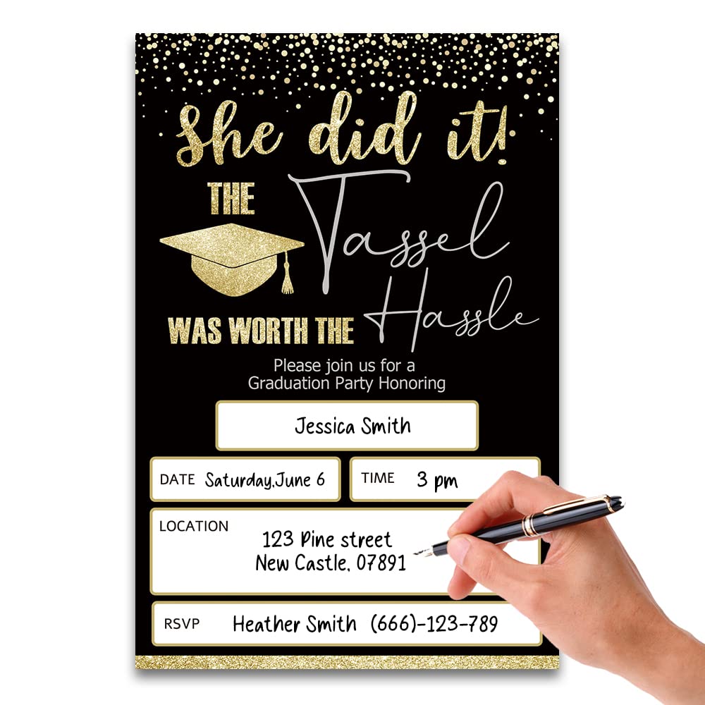FujLoy 20 Cards with Envelopes, graduation party invitations 2025, 2025 College, High School, University Grad Celebration. (Black 002)