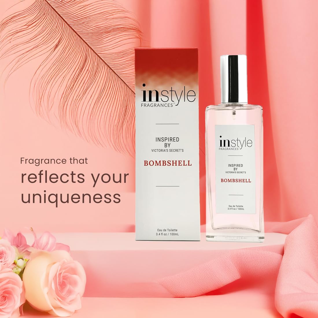 Instyle Fragrances, Inspired by Victoria's Secret's Bombshell, Women’s Eau de Toilette, CLEAN, Vegan, Paraben-Free, Never Tested on Animals, 3.4 Fluid Ounces