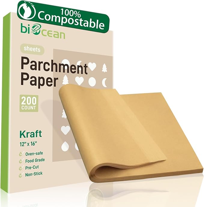 200Pcs 12x16In Unbleached Parchment Paper Sheets Precut Heavy Duty Flat Kitchen Baking Supplies Paper Non-Stick,Non-Toxic Cooking Paper for Air Fryer, Steaming, Oven Make Cup Cake Bread Cookie