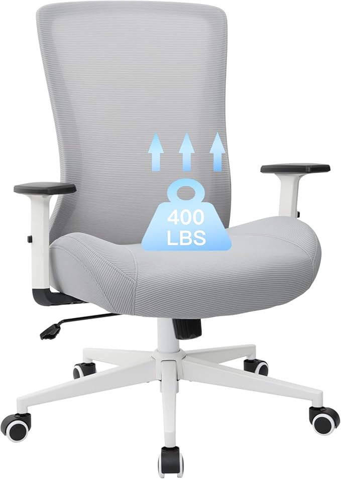 Big and Tall Home Office Desk Chair 500lb Capacity for Heavy People, Ergonomic Wide Mesh Desk Chair with Stepless Recline & Lock, 5.5" Thick Cushion, High Back, Adjustable Height & Armrests