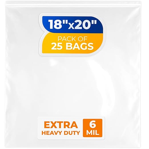18" x 20" Extra Large Zip Seal Lock Bags, 6 Mil (Pack of 25) – Heavy-Duty Reclosable Plastic Bags – Clear, Resealable, Waterproof – For Storing Clothes, Jewelry, and Travel Items