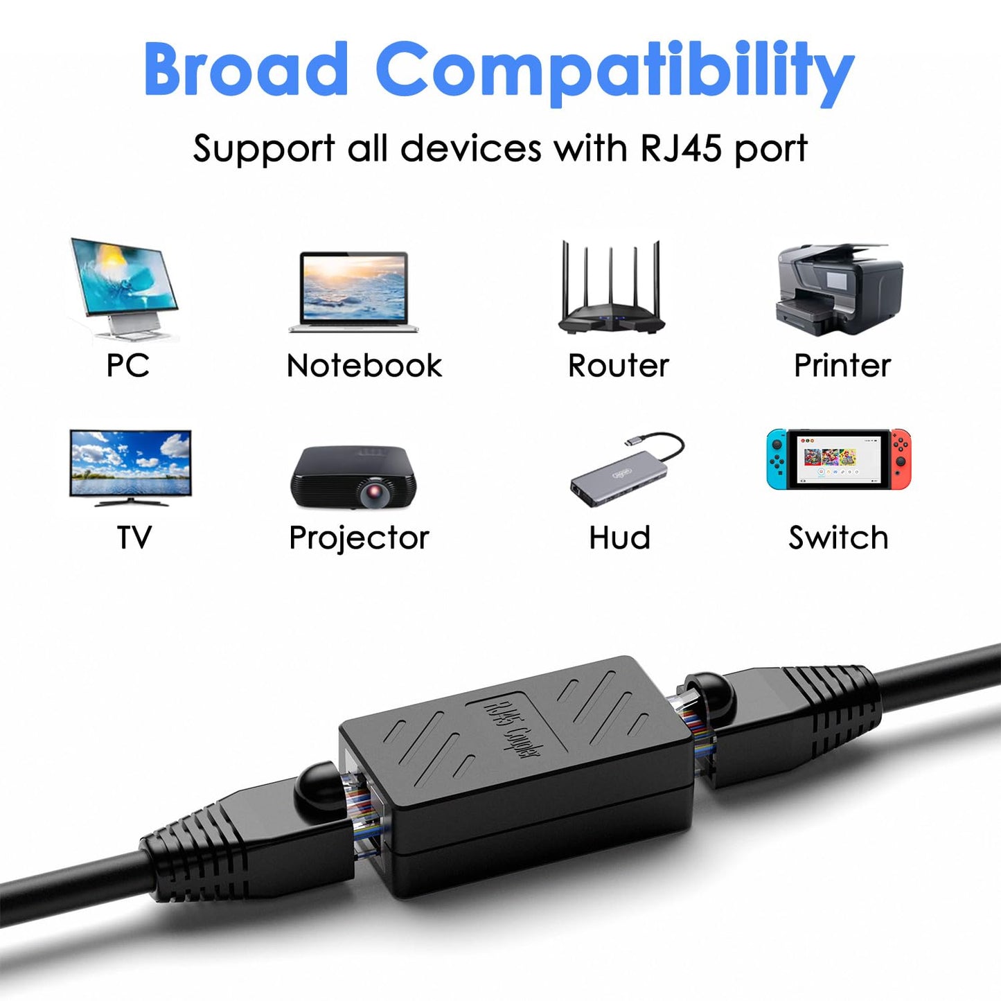 Dingsun Rj45 Coupler, Ethernet Extender For Cat7/Cat6/Cat5E/Cat5 Female To Female Ethernet Coupler Connector (10, Black)