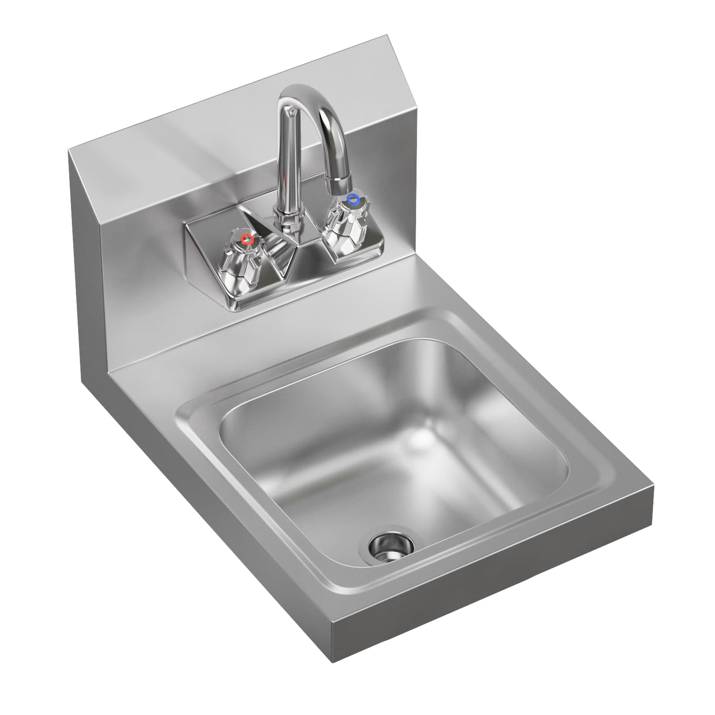 AmGood Stainless Steel Wall Mount Hand Sink 12" x 16" | NSF Commercial Hand Washing Basin with Faucet For Restaurant, Kitchen and Home | Bowl Size: 9" x 9"