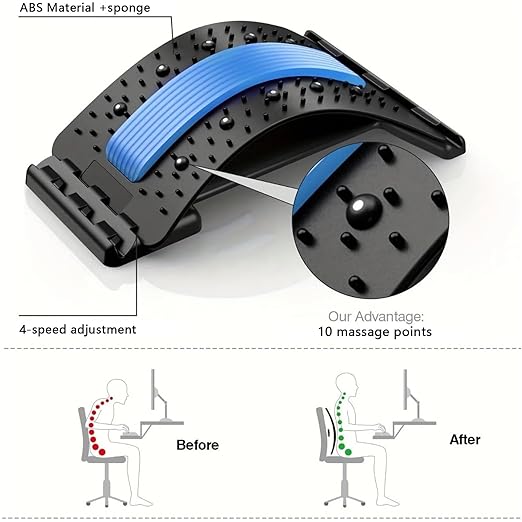 Lumbar Support Board & Back Stretcher - 4-Level Adjustable Cracker for Lower Back Pain Relief, Home Office Use (Blue)