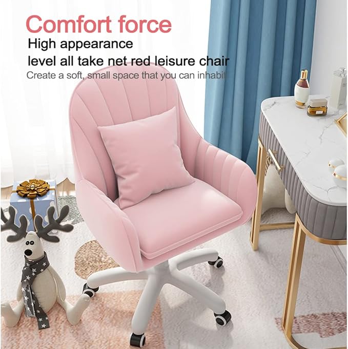 XUEGW Home Office Chair Computer Chair with Mid-Back Upholstered Modern Tufted Computer Task Chair Swivel Height Adjustable Velvet Accent Chair Suitable for Bedroom, Study
