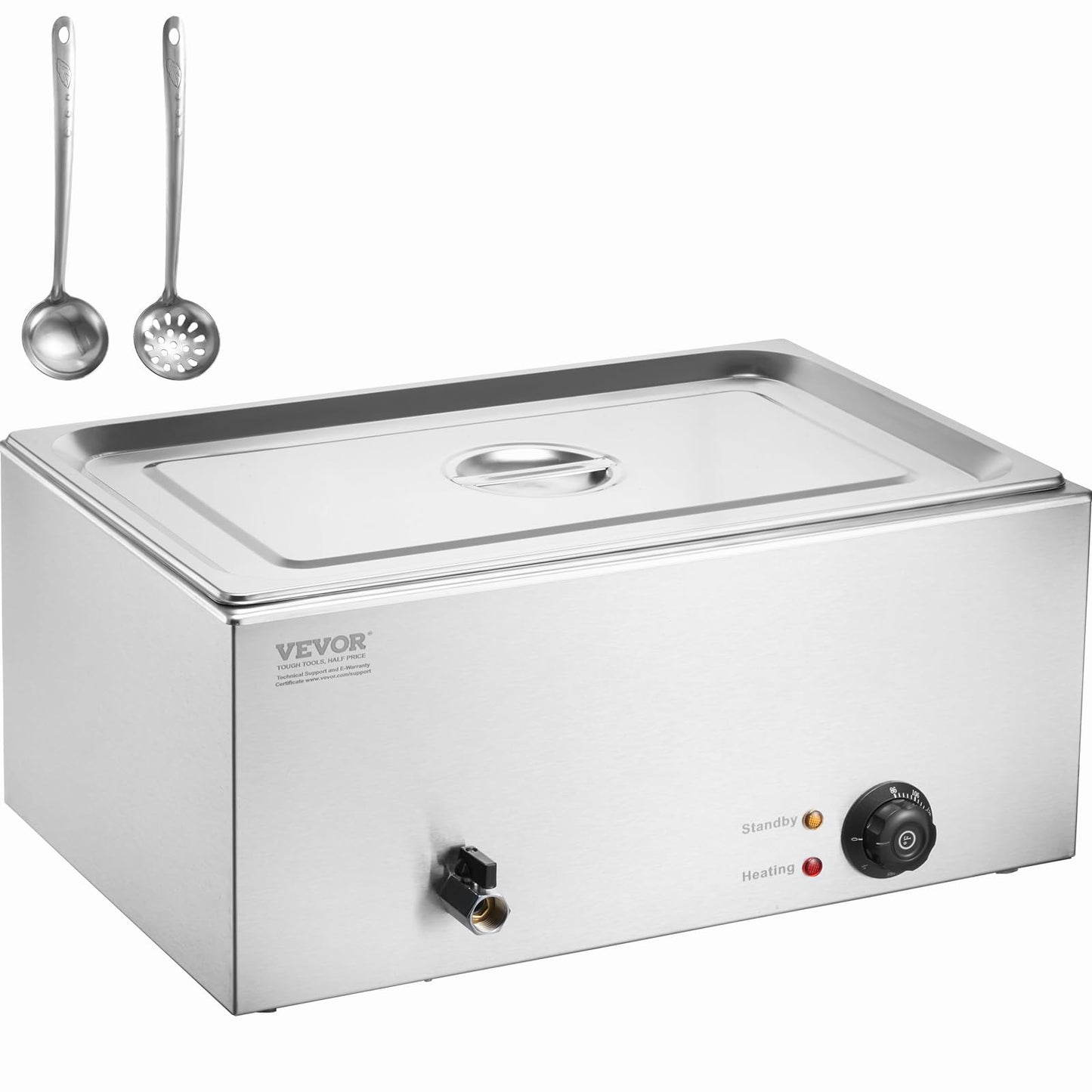 VEVOR Commercial Food Warmer, 1 Pan 24QT Electric Steam Table, 1200W Professional Countertop Stainless Steel Buffet Bain Marie with 86-185°F Temp Control for Catering and Restaurants, Silver