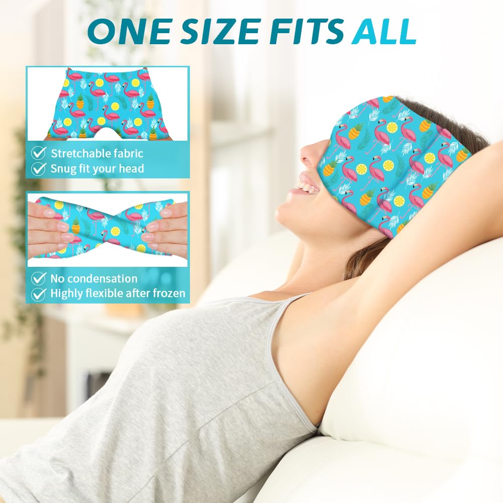 Migraine Relief Cap, Soothing Headache Ice Face Mask Products, Hot and Cold Therapy, Migraine Headache Relief Cap for Migraine, Sinus, Puffy Eyes, Tension, Stress and Hangover (Pink+Blue2)
