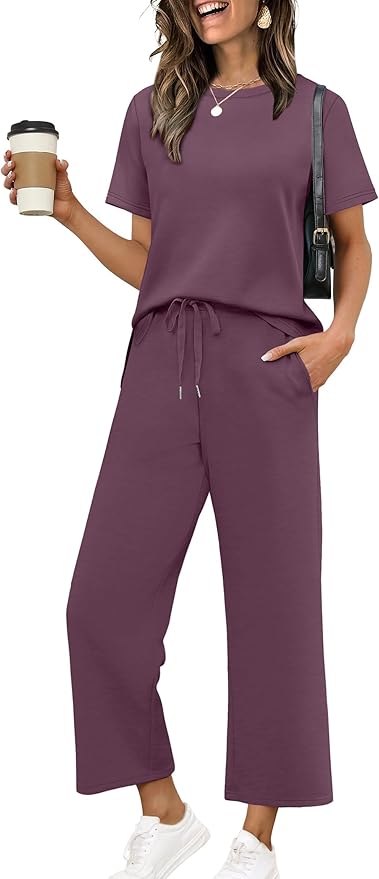 XIEERDUO Women's Side Slit Lounge Sets 2026 Fashion 2 Piece Travel Outfits Cozy Loungewear Wide Leg Tracksuits S-3XL