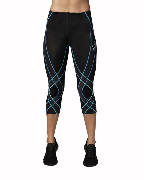 CW-X Women's Endurance Generator Joint and Muscle Support 3/4 Compression Tight, High Performance Capris for Running & Weight Lifting, Black/Cyan, X-Small