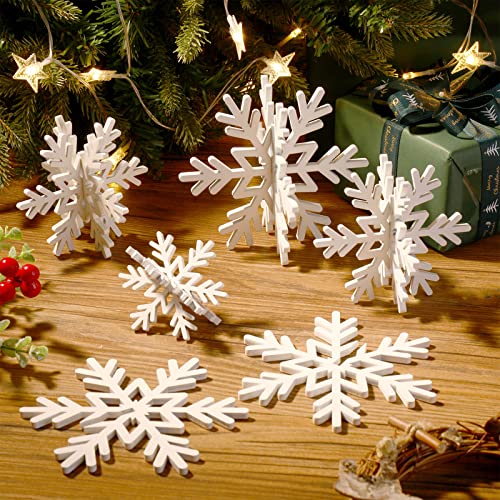 Bucherry 12 Pcs Wooden Snowflake Table Decor 3D Snowflake Tabletop Signs and Centerpiece for Christmas Xmas Winter Wonderl...