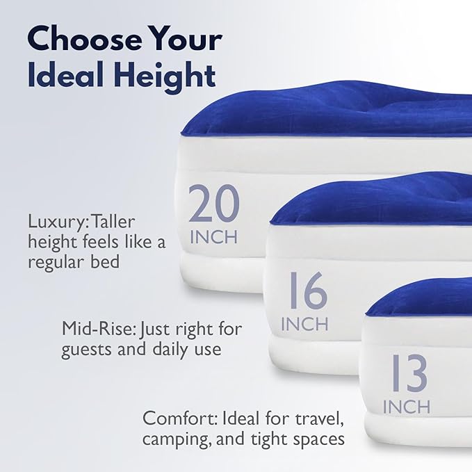 King Koil Luxury Full-Size Air Mattress with Built-In High-Speed Pump & Built-In Pillow Top, 20" Inflatable Double High Airbed for Home, Camping & Guest Comfort, Waterproof & Portable, 1-Year Warranty