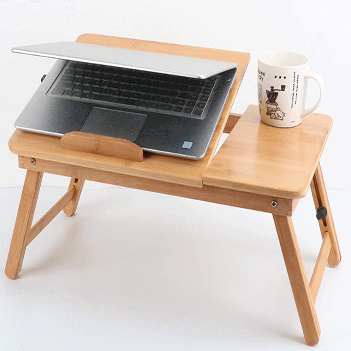 SKYZONAL Laptop Desk Adjustable Bamboo Laptop Table with Fan Drawer Foldable Bed Tray Breakfast Tray Padded Lap Work Tray,for Working Writing Drawing