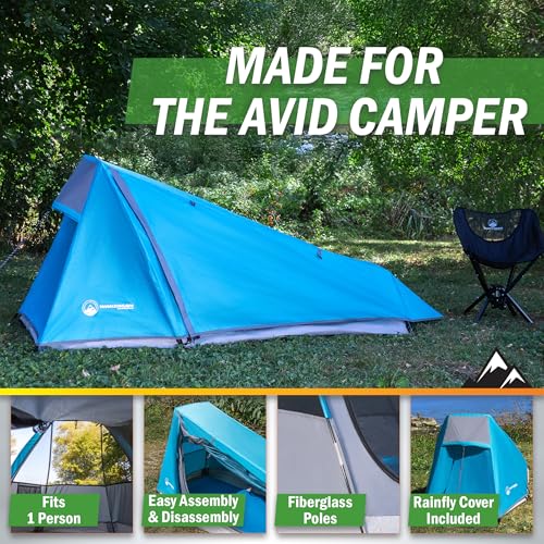 Single Person Tent - Ultralight 1 Person Camping Tent with Rainfly and Carrying Bag - Lightweight Outdoor Bivy Bag Shelter...
