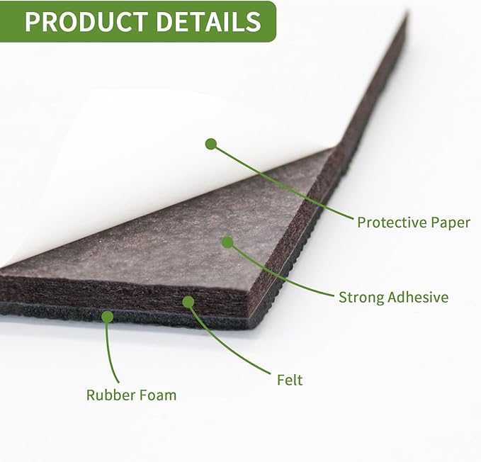 COVERCORNER Non Slip Furniture Pads 16 PCS 2'' Square - Anti Slip Furniture Pads - Self Adhesive Rubber Feet Furniture Feet - Chair Leg Floor Protectors - Keep Furniture in Place