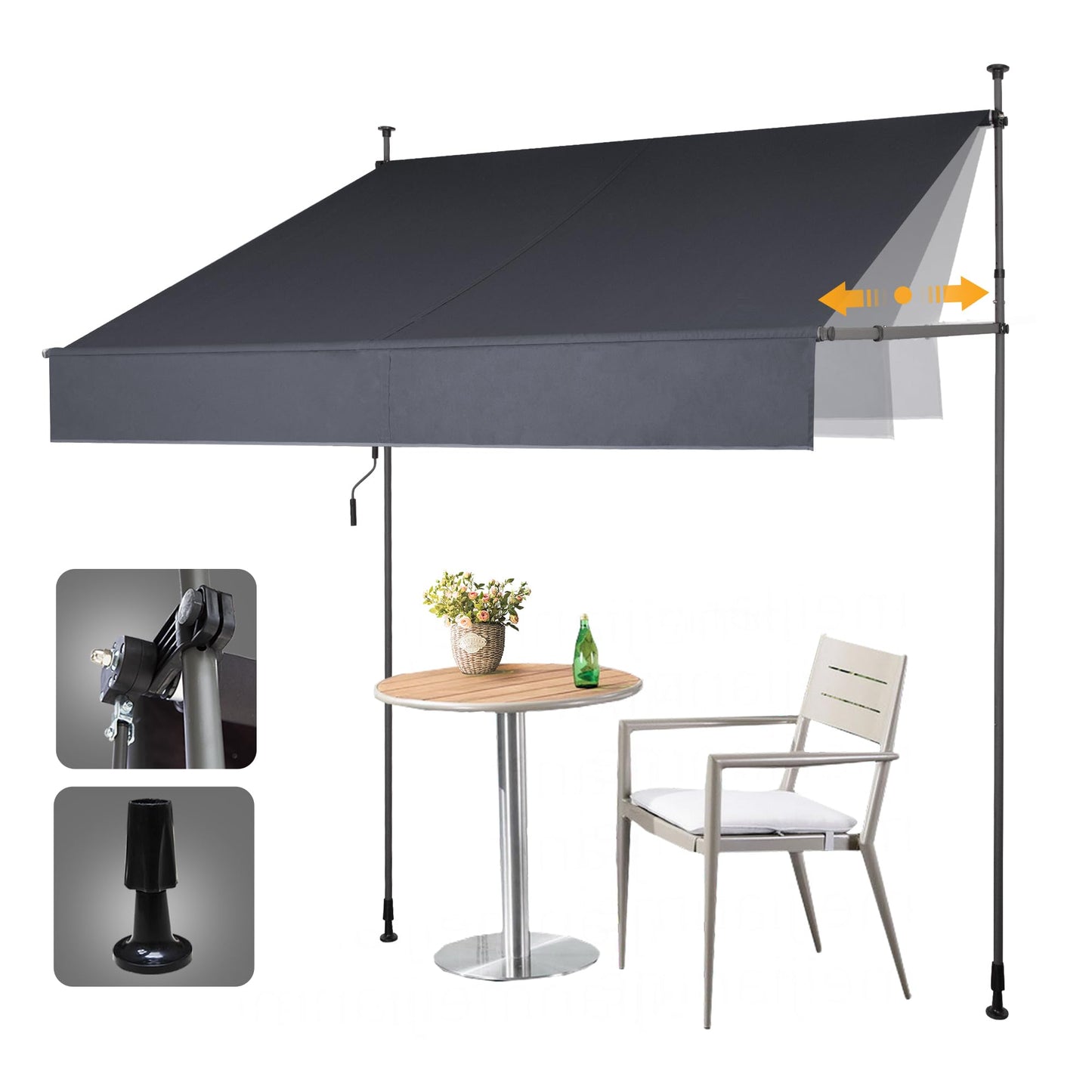 HOMEDEMO Manual Retractable Awning 79" W x 118" H,Side Bar 47-59in Patio Awning Retractable Outdoor Sunshade Shelter Height Adjustable Sunsetter Retractable Awning UV Protection for Backyard Garden