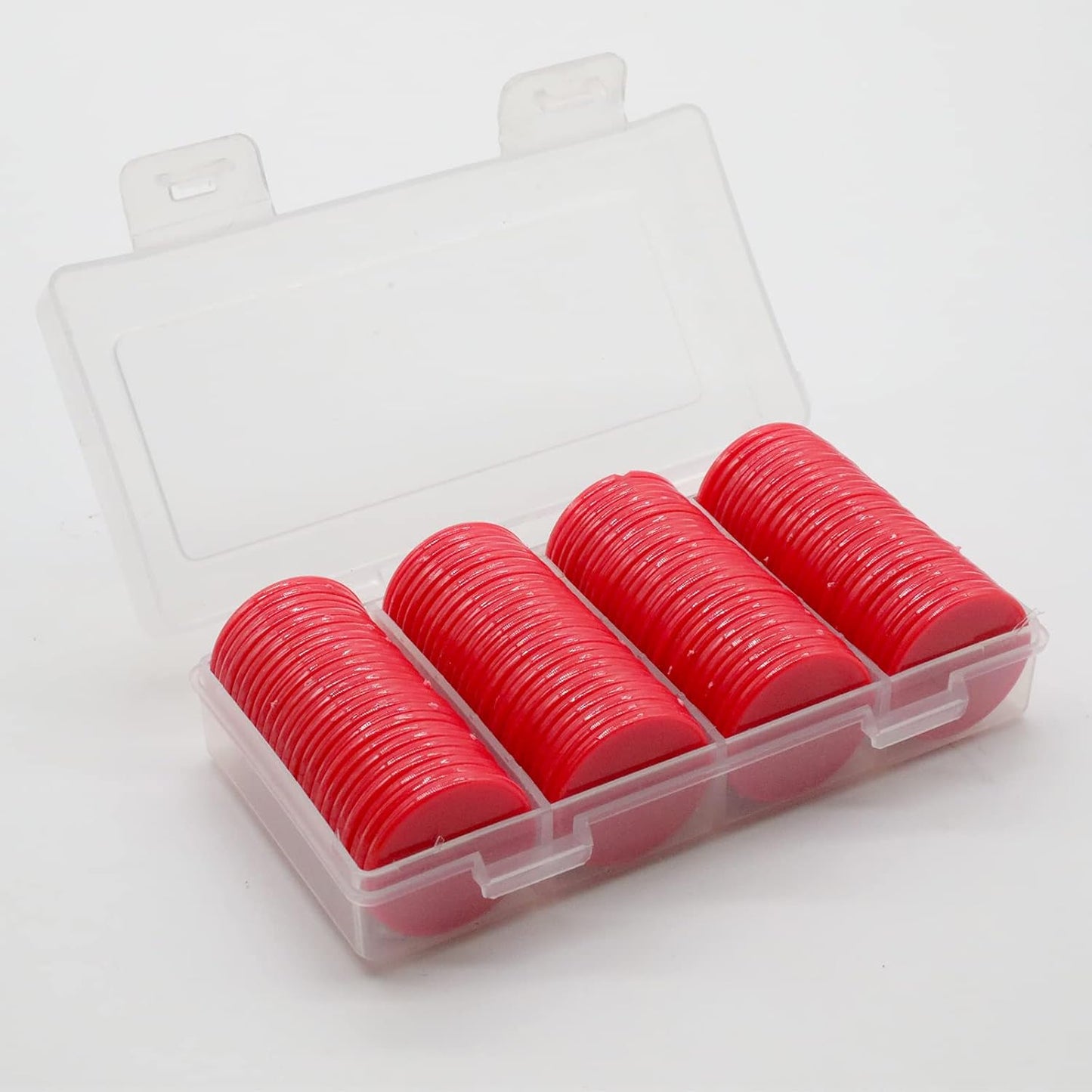 Set of 100 Opaque Plastic Learning Counters Mini Poker Chips Game Tokens with Storage Box (Red, 1 Inch)