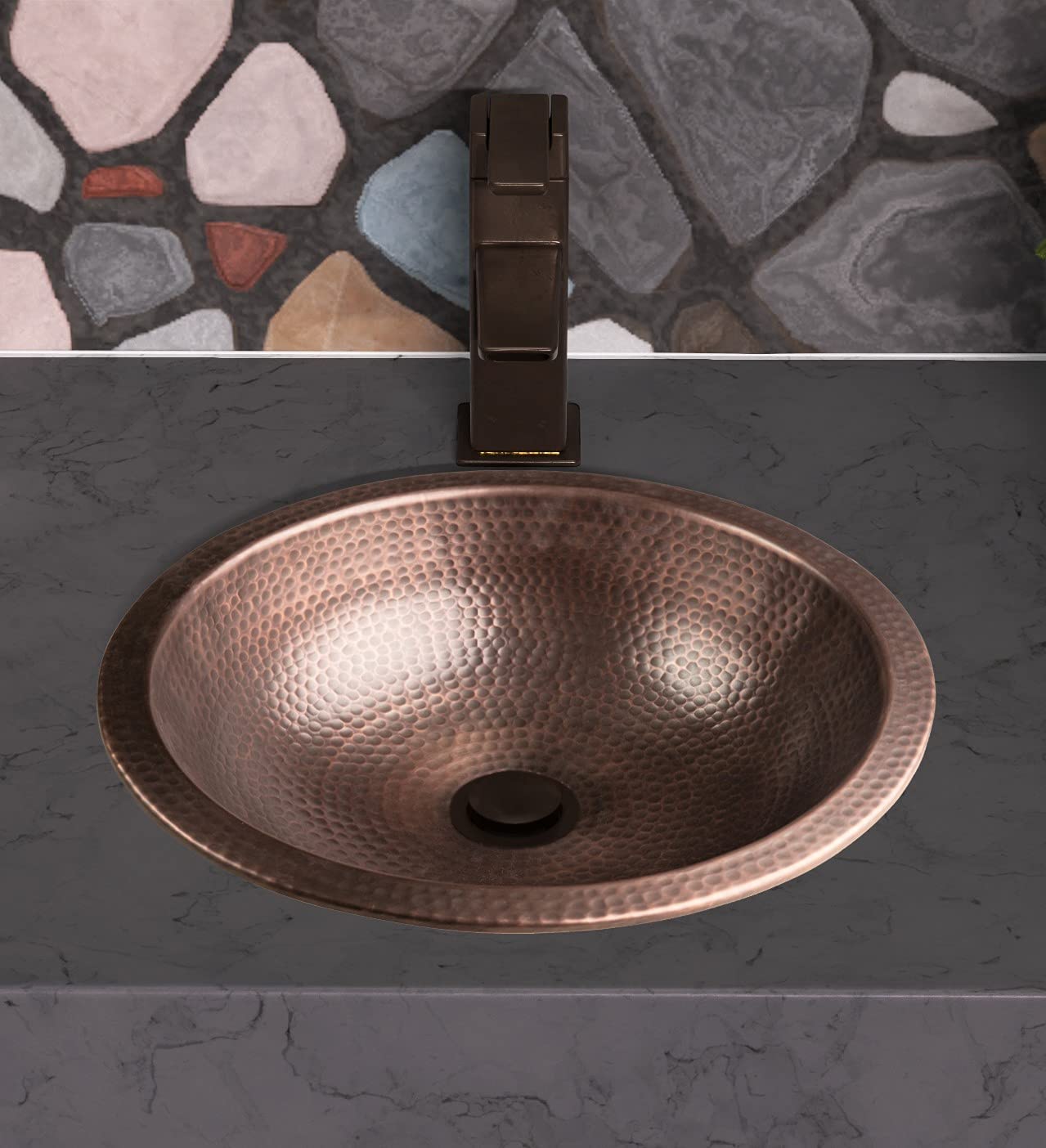 Monarch Abode Bathroom Sink – 16-Inch Rotunda Dual Mount Undermount or Drop In Bathroom Sinks, Bathrooms Hand Hammered Pure Copper Vanity Sink for Countertop, Powder Room, Bath, or Restroom