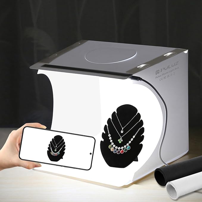 PULUZ Mini Light Box, 9" Photography Table Top Light Box 20 LED Portable Photo Studio Shooting Tent with 2 Kinds Color Bac...