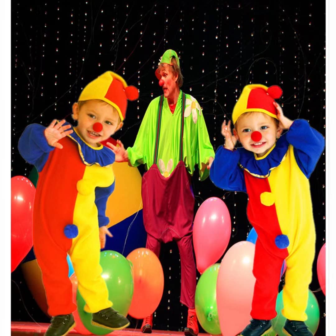 QIAONIUNIU Halloween Kids Clown Costume - Toddlers Dress Up with Clown Nose and Hat, 3-5 Years Old