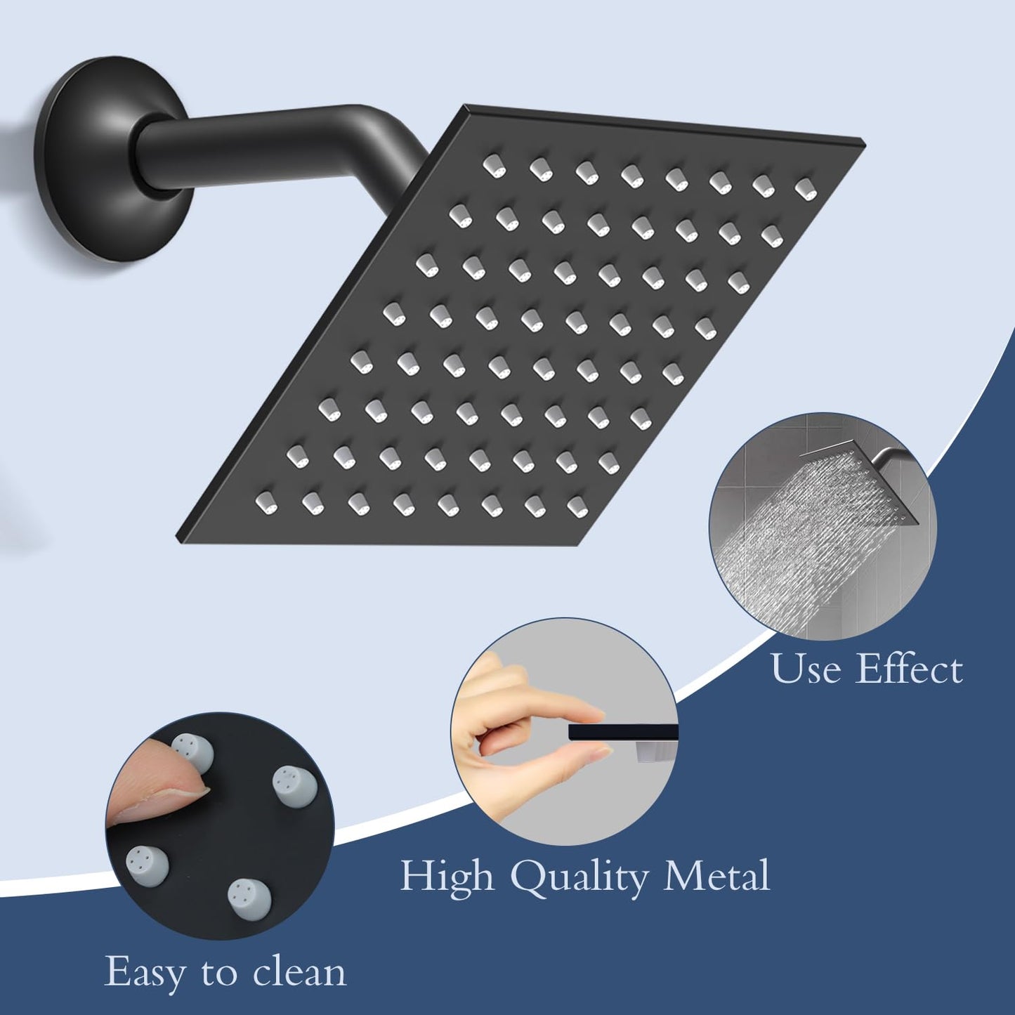 6 Inch Digital Display Shower Head System 6 Inch Head with Valve Shower System with Valve Bathroom Bath System (Matte Black)