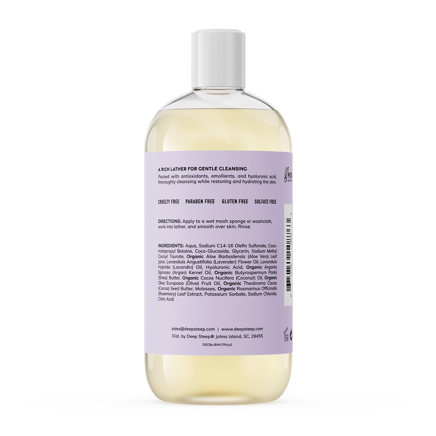 Deep Steep Body Wash, Fresh Lavender, 17 oz - Hydrating Shower Gel with Hyaluronic Acid, Shea Butter, Aloe Vera & Argan Oil - Ve