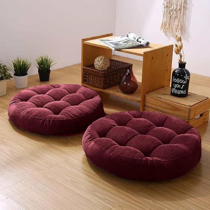 Gfobip Meditation Floor Pillow Set of 2 Large Round Floor Cushions for Adults Tufted Corduroy Floor Seat Pillows Cushion for Living Room Tatami Yoga,Wine Red 22" L x 22" W x 5" H