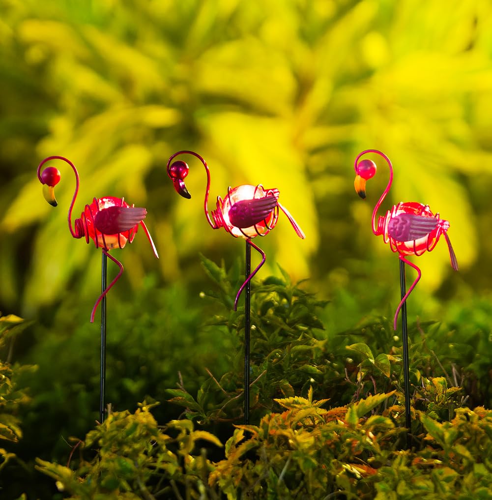 Stargarden 3 Pack Garden Solar Lights, Flamingo Solar Figurine Lights, Decorative Garden Stakes Waterproof Yard Decorations Outdoor for Pathway, Patio