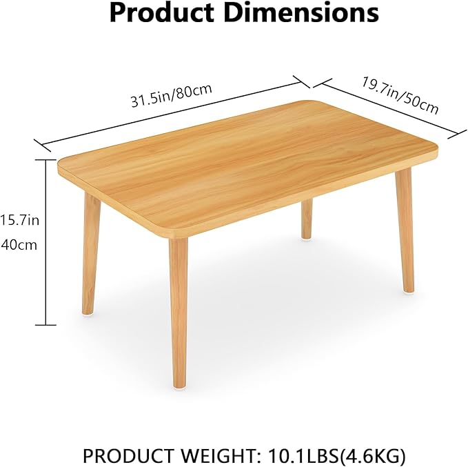 Funecy Square Coffee Table Low Table with 4 Solid Wood Sturdy Legs, Floor Table Desk for Sitting on The Floor, Storage and Living Room Furniture (Natural)