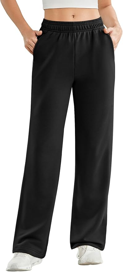 PINSPARK Women's High Waisted Straight Leg Sweatpant Comfy Interior Drawstring Workout Sweat Pants Pocket Fall Casual Pant