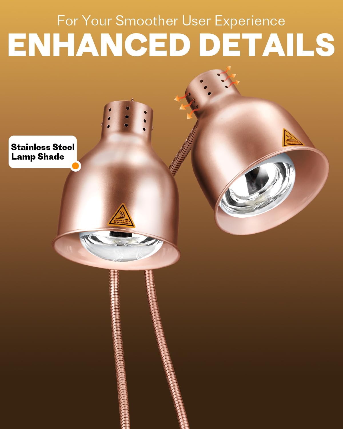 RVGMBO Food Heat Lamp - [3 Bulbs Included] [Rapid-Heating], 500W Commercial Food Warmer Light, Heat Lamp for Food, Catering Warming Lamp for Buffet Parties, Painted Copper,N2