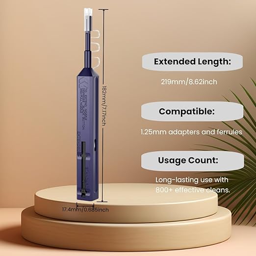 LC Fiber Cleaner Pen - 5 Pack - 1.25mm LC Fiber Optic Cleaning Pen with Dual Action Connector Cleaner & Endface Cleaning Action.