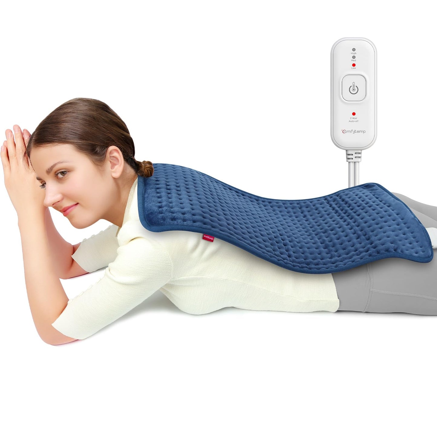 Comfytemp Heating Pad for Back Pain Relief Gifts for Fathers Day, Electric Heating Pad for Period Cramps, Moist/Dry Heat, 3 Heat Settings, 2H Auto Off, Machine Washable (12" x24", Navy Blue)