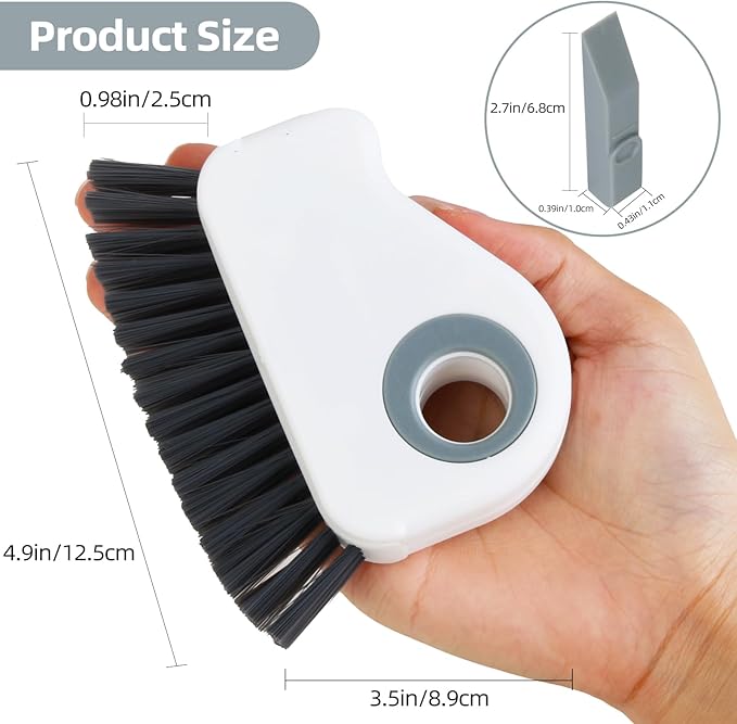 2 in 1 Groove Cleaning Brush, Grout Cleaner Tool & Multifunction Window Track Cleaner (with Hidden Scraper or Mini Dustpan) – for Glass Door Tracks, Window Sills, Sliding Doors, Shower Door Tracks