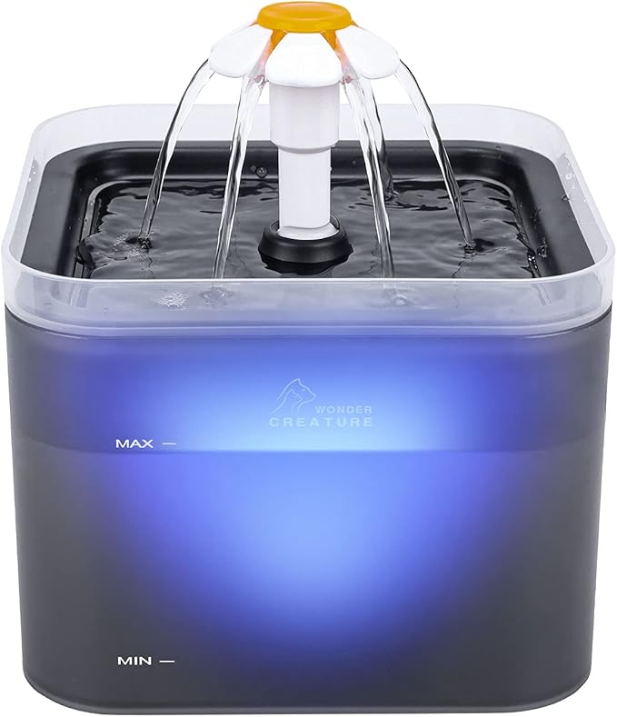 Cat Water Fountain, 67oz/2L Automatic Cat Drinking Fountain, Pet Water Fountain with LED Light and Filter for Cats and Sma...