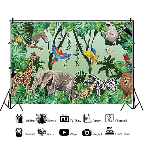 7x5ft Tropical Jungle Safari Animals Backdrop Tropical Forest Jungle Animal Photography Background Boy Birthday Baby Showe...
